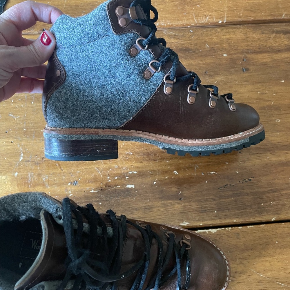 WOOLRICH ROCKIES Brown Gray Hiking Boots Leather Wool Women’s Size 6.5  37 EUC - Picture 9 of 10